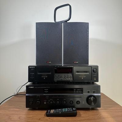 LOT 129U: Sony Stereo Cassette Deck TC-WE475, Yamaha Stereo Receiver RX797 & Polk Audio Speakers
