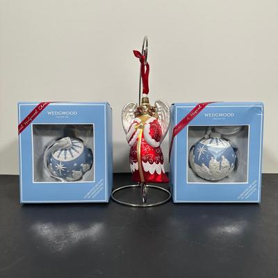 LOT 136U: 2 Wedgwood Christmas Nativity Ornaments & Waterford Angel Ornament