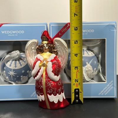 LOT 136U: 2 Wedgwood Christmas Nativity Ornaments & Waterford Angel Ornament