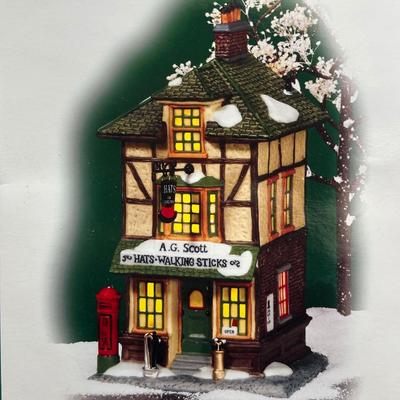 LOT 156U: Department 56 Dickens Village Series - A.G. Scott Hats & Walking Sticks, Punch & Judy Theater & The Old Curiosity Shop