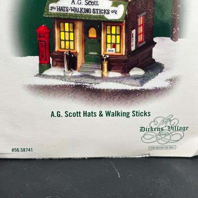 LOT 156U: Department 56 Dickens Village Series - A.G. Scott Hats & Walking Sticks, Punch & Judy Theater & The Old Curiosity Shop