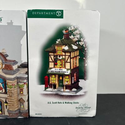LOT 156U: Department 56 Dickens Village Series - A.G. Scott Hats & Walking Sticks, Punch & Judy Theater & The Old Curiosity Shop