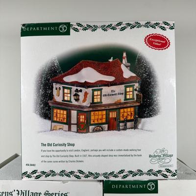 LOT 156U: Department 56 Dickens Village Series - A.G. Scott Hats & Walking Sticks, Punch & Judy Theater & The Old Curiosity Shop