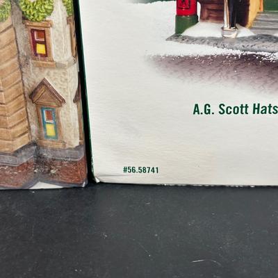 LOT 156U: Department 56 Dickens Village Series - A.G. Scott Hats & Walking Sticks, Punch & Judy Theater & The Old Curiosity Shop