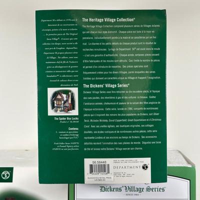 LOT 158U: Department 56 Dickens Village Series - The Spider Box Locks, Ye Olde Goat Pub & T.C. Chester Clocks & Watches