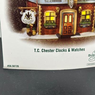 LOT 158U: Department 56 Dickens Village Series - The Spider Box Locks, Ye Olde Goat Pub & T.C. Chester Clocks & Watches