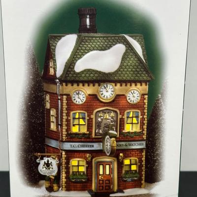 LOT 158U: Department 56 Dickens Village Series - The Spider Box Locks, Ye Olde Goat Pub & T.C. Chester Clocks & Watches