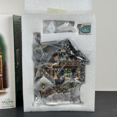 LOT 158U: Department 56 Dickens Village Series - The Spider Box Locks, Ye Olde Goat Pub & T.C. Chester Clocks & Watches