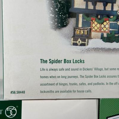 LOT 158U: Department 56 Dickens Village Series - The Spider Box Locks, Ye Olde Goat Pub & T.C. Chester Clocks & Watches