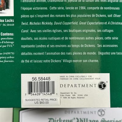 LOT 158U: Department 56 Dickens Village Series - The Spider Box Locks, Ye Olde Goat Pub & T.C. Chester Clocks & Watches