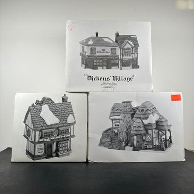 LOT 159U: Department 56 Dickens Village Series - Crooked Fence Cottage, Old Curiosity Shop & Tutbury Printer