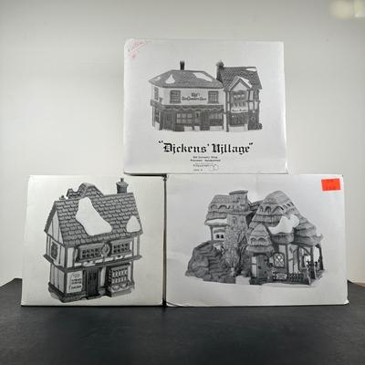 LOT 159U: Department 56 Dickens Village Series - Crooked Fence Cottage, Old Curiosity Shop & Tutbury Printer