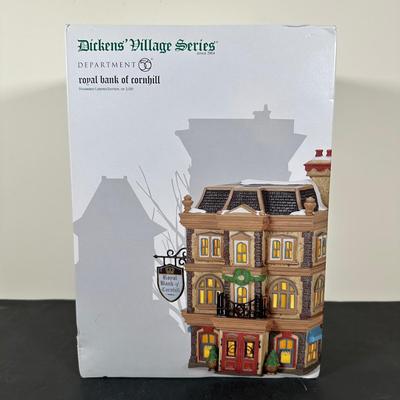 LOT 181U: Department 56 Dickens Village Series -Cotswold Greengrocer, Royal Bank Of Corn Hill & Berkshire Downs Cricket Club