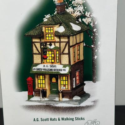 LOT 184U: Department 56 Dickens Village Series - Dickens Gads Hill Chalet, Boz’s Books & A.G. Scott Hats & Walking Sticks