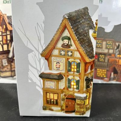 LOT 185U: Department 56 Dickens Village Series - The Partridge & Pear, Rooster Inn & Olde Pearly’s Toby Jugs