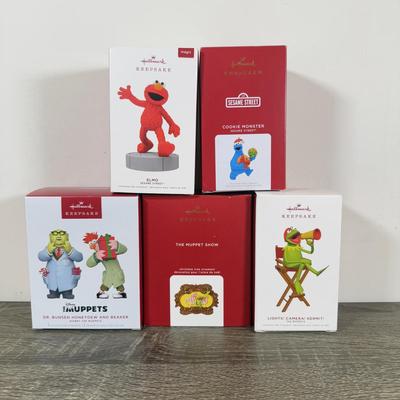 LOT 204M: Jim Henson Hallmark Keepsake Ornaments - Sesame Street & Muppets - Elmo, Cookie Monster, Kermit, Dr. Bunsen Honeydew and...