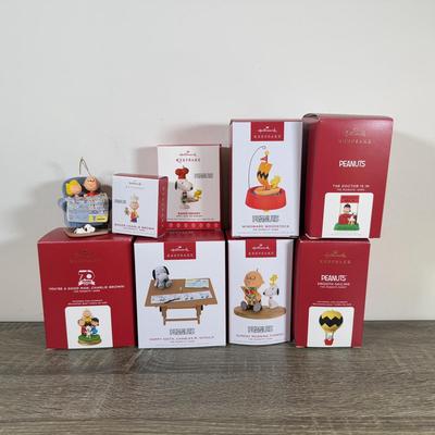 LOT 206M: Peanuts Hallmark Keepsake Ornaments - Mini Baker Charlie Brown, Baker Snoopy, 70 Year Anniversary, Windward Woodstock & More