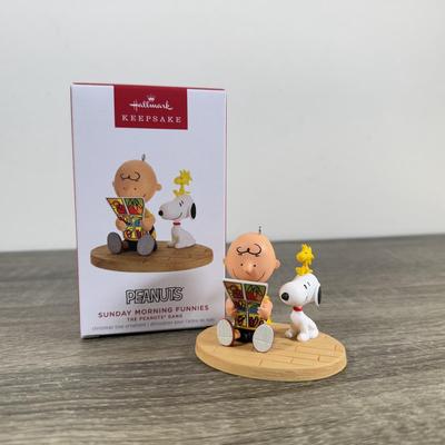 LOT 206M: Peanuts Hallmark Keepsake Ornaments - Mini Baker Charlie Brown, Baker Snoopy, 70 Year Anniversary, Windward Woodstock & More