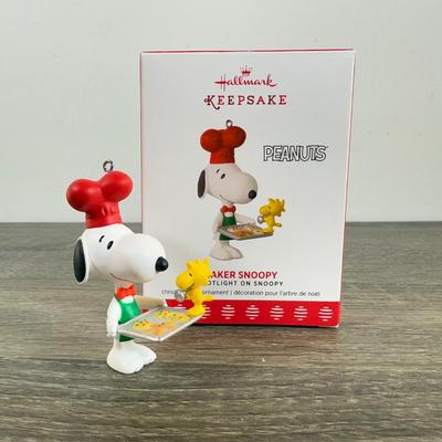 LOT 206M: Peanuts Hallmark Keepsake Ornaments - Mini Baker Charlie Brown, Baker Snoopy, 70 Year Anniversary, Windward Woodstock & More