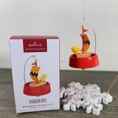 LOT 206M: Peanuts Hallmark Keepsake Ornaments - Mini Baker Charlie Brown, Baker Snoopy, 70 Year Anniversary, Windward Woodstock & More