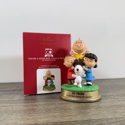 LOT 206M: Peanuts Hallmark Keepsake Ornaments - Mini Baker Charlie Brown, Baker Snoopy, 70 Year Anniversary, Windward Woodstock & More