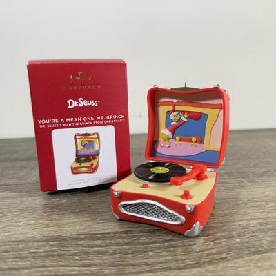 LOT 207M: Dr. Seuss' The Grinch Hallmark Ornaments in Boxes - Record Player, Peekbuster & More
