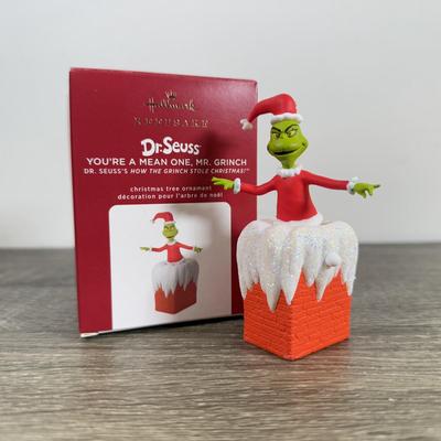 LOT 207M: Dr. Seuss' The Grinch Hallmark Ornaments in Boxes - Record Player, Peekbuster & More