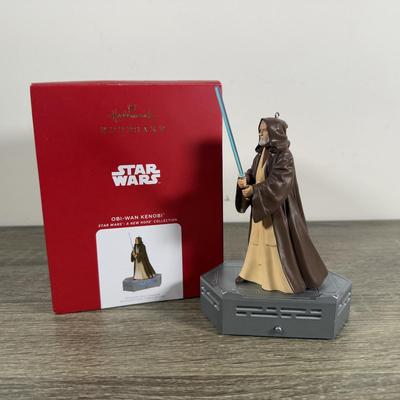 LOT 211M: Star Wars Darth Vader Action Figure & Hallmark Keepsake Ornaments w/ Boxes - Yoda, The Child, Obi-Wan & Drink Serving...