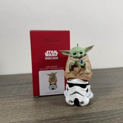 LOT 211M: Star Wars Darth Vader Action Figure & Hallmark Keepsake Ornaments w/ Boxes - Yoda, The Child, Obi-Wan & Drink Serving...