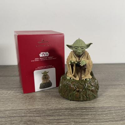 LOT 211M: Star Wars Darth Vader Action Figure & Hallmark Keepsake Ornaments w/ Boxes - Yoda, The Child, Obi-Wan & Drink Serving...