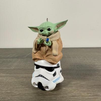 LOT 211M: Star Wars Darth Vader Action Figure & Hallmark Keepsake Ornaments w/ Boxes - Yoda, The Child, Obi-Wan & Drink Serving...