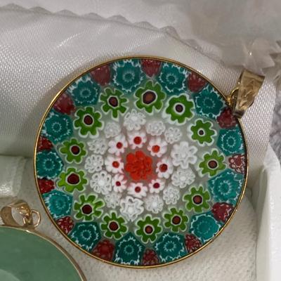 Jade Estate Jewelry Lot Pendants Earrings Millefiori