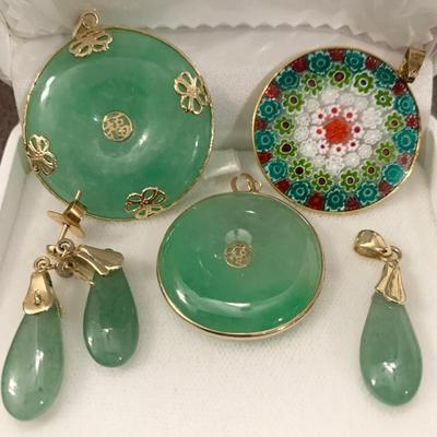 Jade Estate Jewelry Lot Pendants Earrings Millefiori
