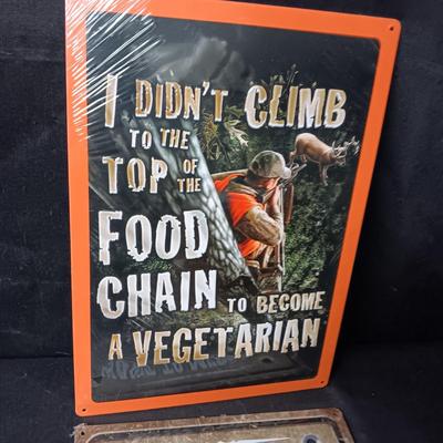 2 NEW TIN SIGNS WITH RAISED LETTERING