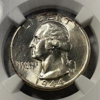 NGC CERTIFIED 1944-D MS64 WASHINGTON SILVER QUARTER AS PICTURED. FREE DOMESTIC SHIPPING.