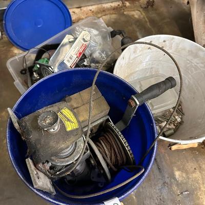 Sale Photo Thumbnail #306: WINCH LOT IN BUCKET, 2 CARD TABLE, BOX OF MISC GARAGE STUFF AS PICTURED 