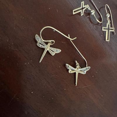 Sale Photo Thumbnail #542: 14K GOLD DRAGON FLY, CROSS, HEART EARRINGS AS PICTURED 