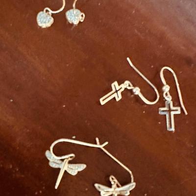 Sale Photo Thumbnail #540: 14K GOLD DRAGON FLY, CROSS, HEART EARRINGS AS PICTURED 