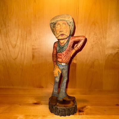 HAND CARVED COWBOY SIGNED AWH 2011