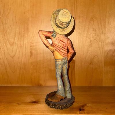 HAND CARVED COWBOY SIGNED AWH 2011