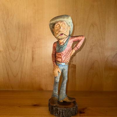 HAND CARVED COWBOY SIGNED AWH 2011