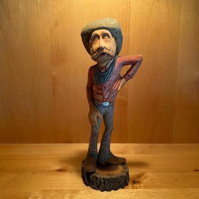 HAND CARVED COWBOY SIGNED AWH 2011