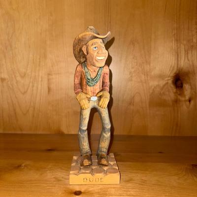 COWBOY WOOD CARVING SIGNED AWH