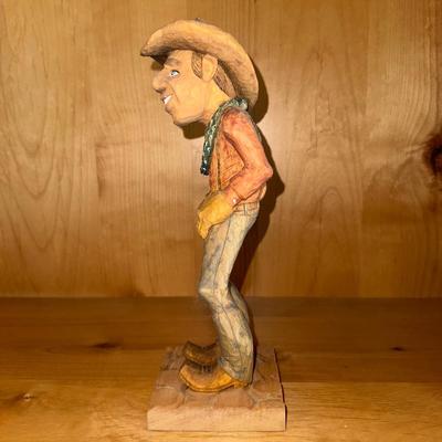 COWBOY WOOD CARVING SIGNED AWH