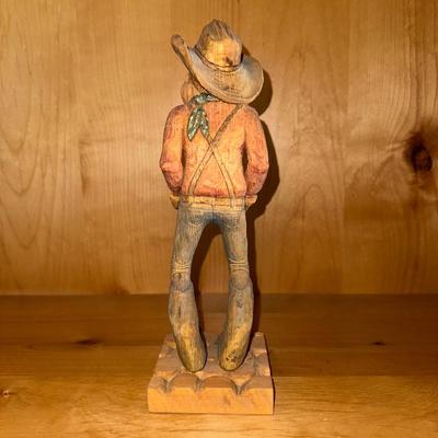 COWBOY WOOD CARVING SIGNED AWH