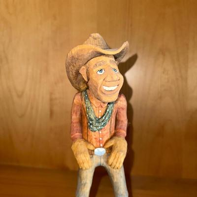 COWBOY WOOD CARVING SIGNED AWH
