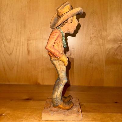 COWBOY WOOD CARVING SIGNED AWH