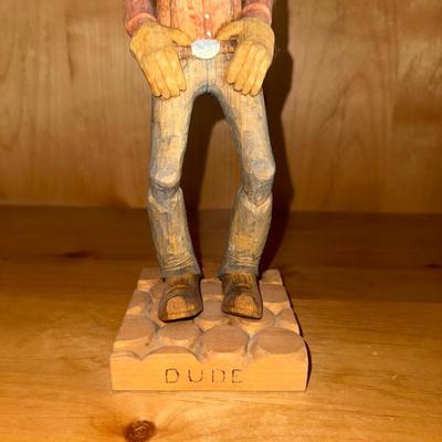 COWBOY WOOD CARVING SIGNED AWH