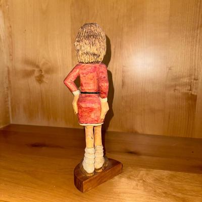 HAND CARVED WOODEN LADY SIGNED AWH