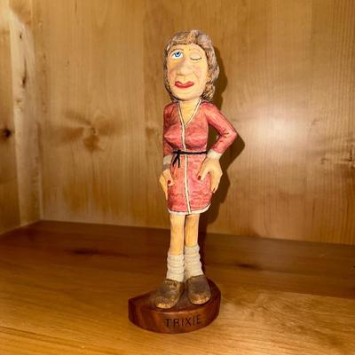 HAND CARVED WOODEN LADY SIGNED AWH
